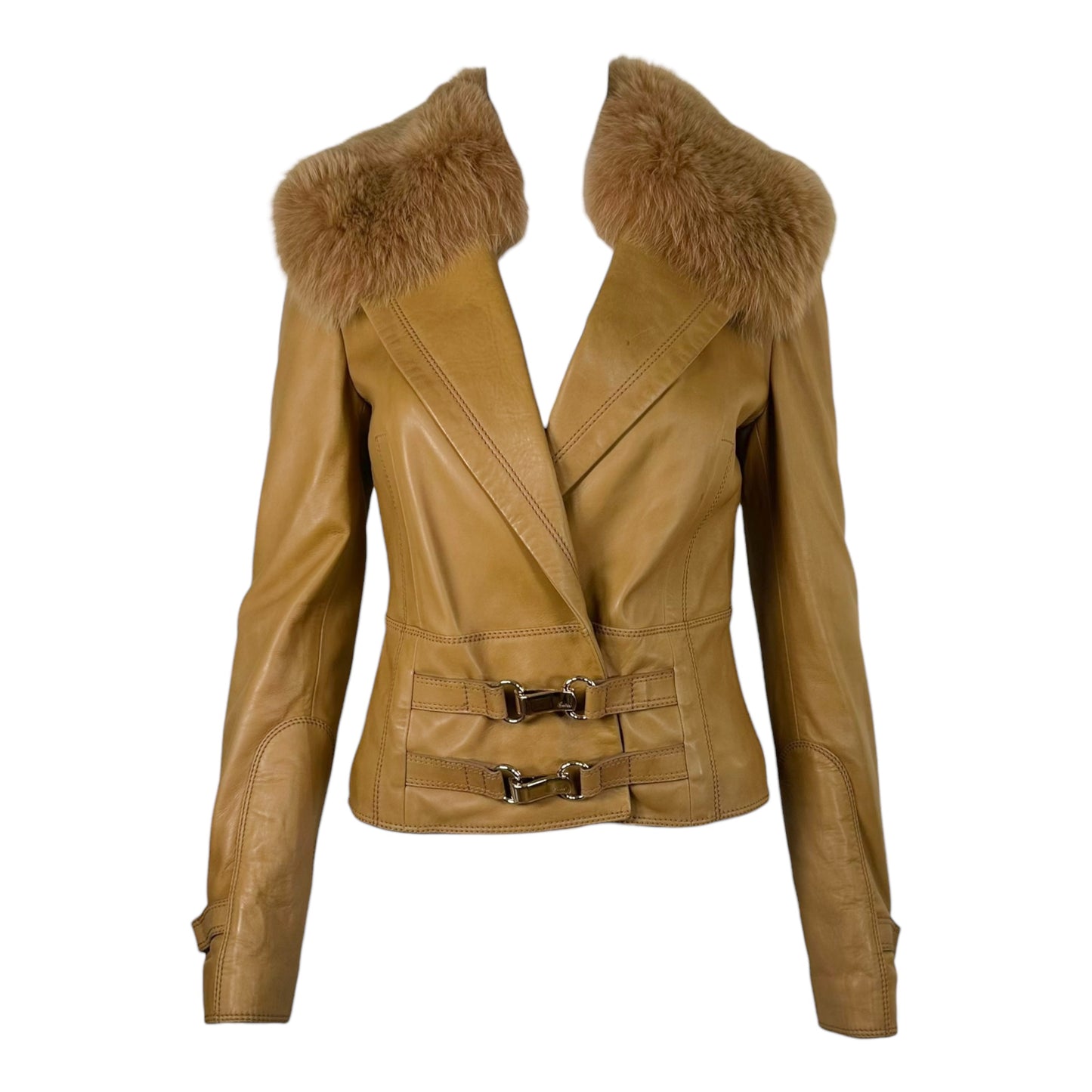 Gucci Brown Fox Fur & Leather Horsebit Jacket
