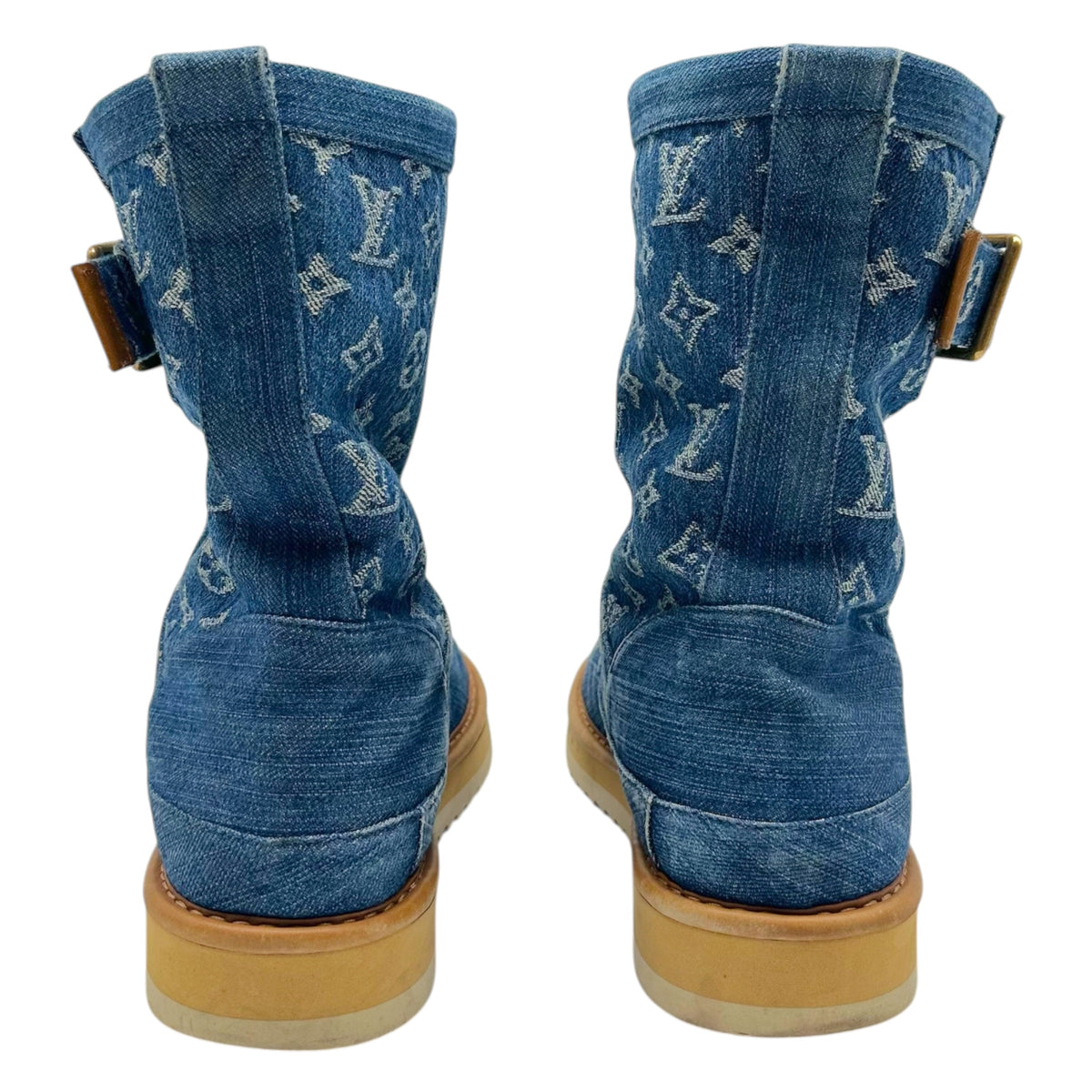 Louis Vuitton Blue Denim Monogram Shearling Boots