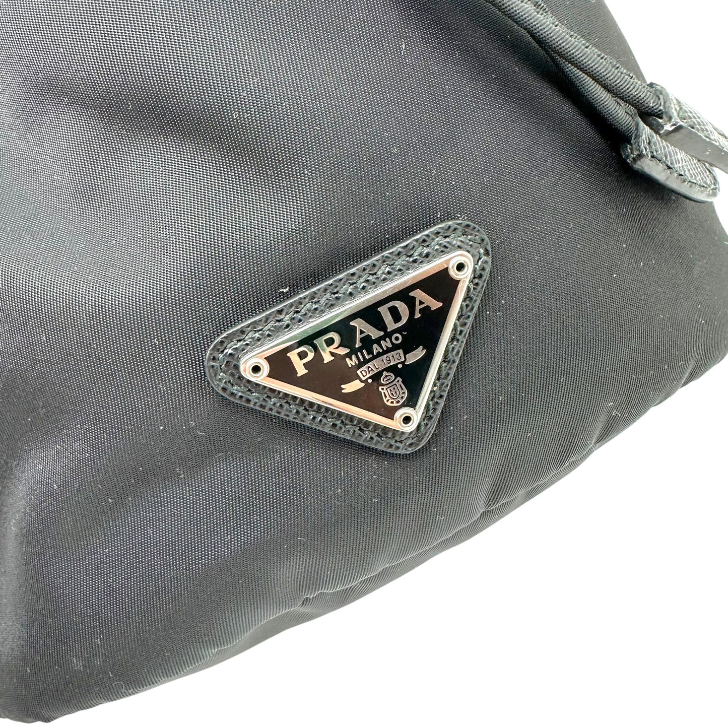 Prada Black Nylon Drawstring Wristlet Clutch Bag
