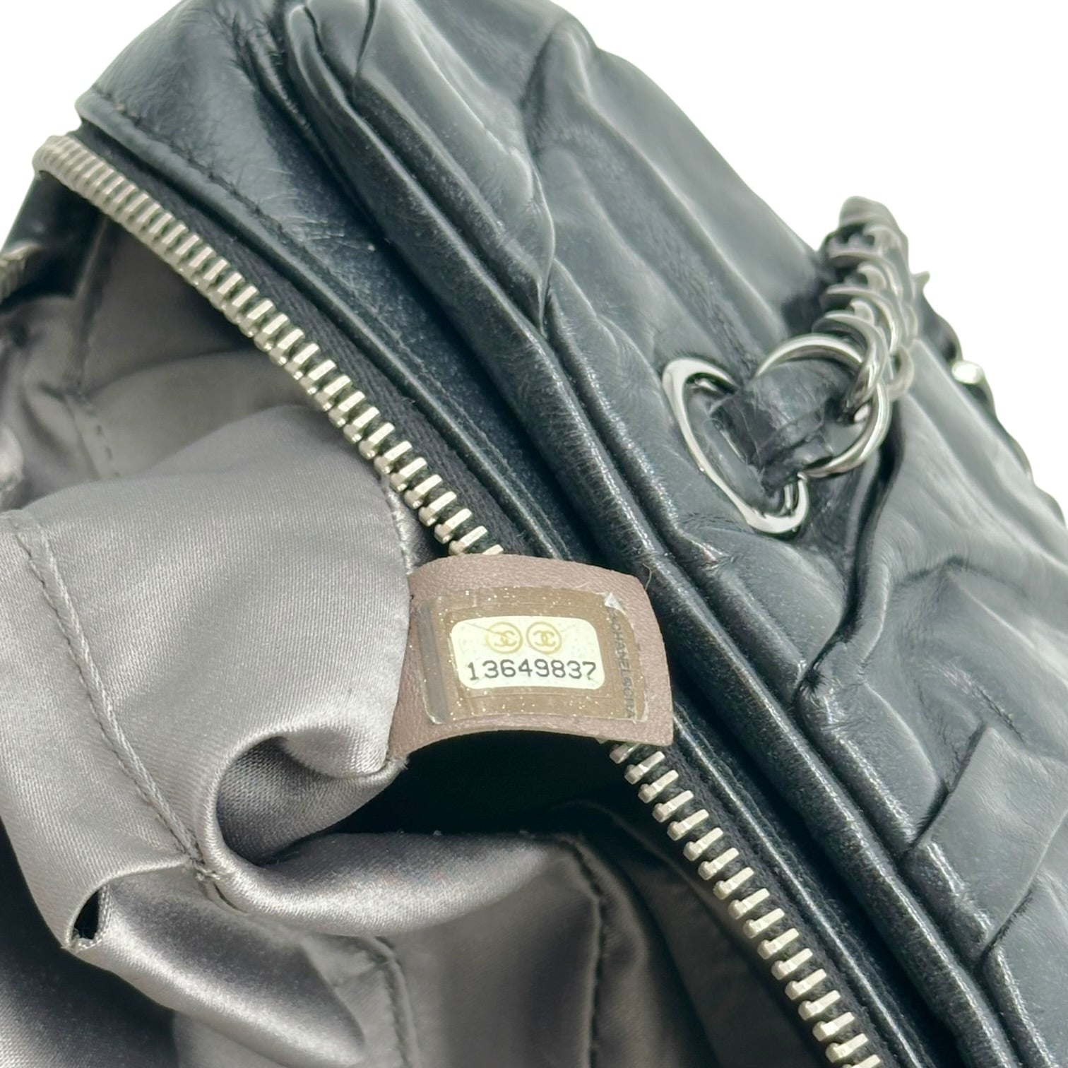 Chanel Black Ruched Leather Shoulder Bowler Bag