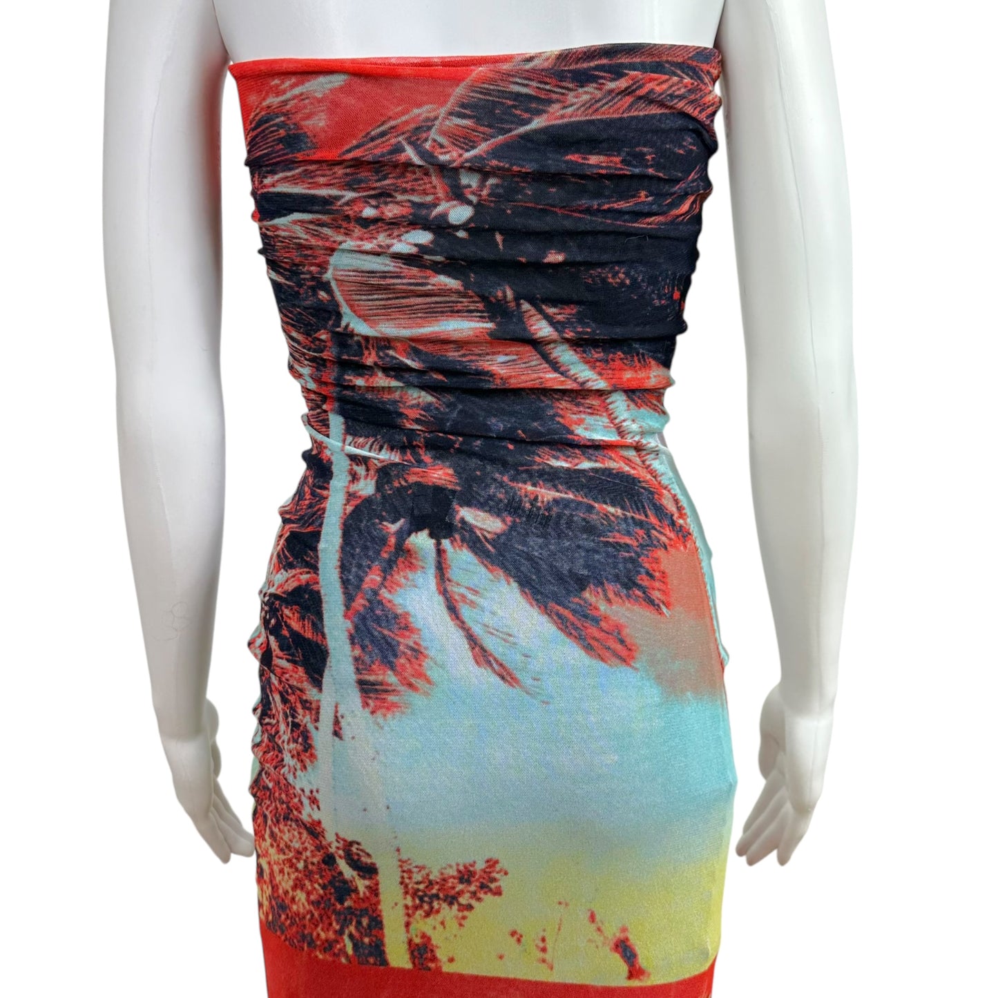 Jean Paul Gaultier Maxi Dress Palm Tree Print Strapless Red