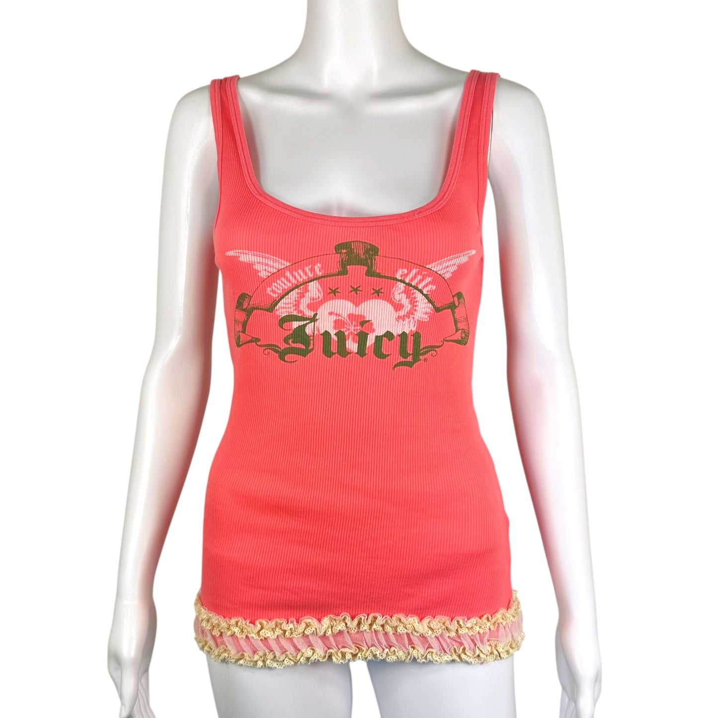 Juicy Couture Hot Pink Lace Trim Logo Tank