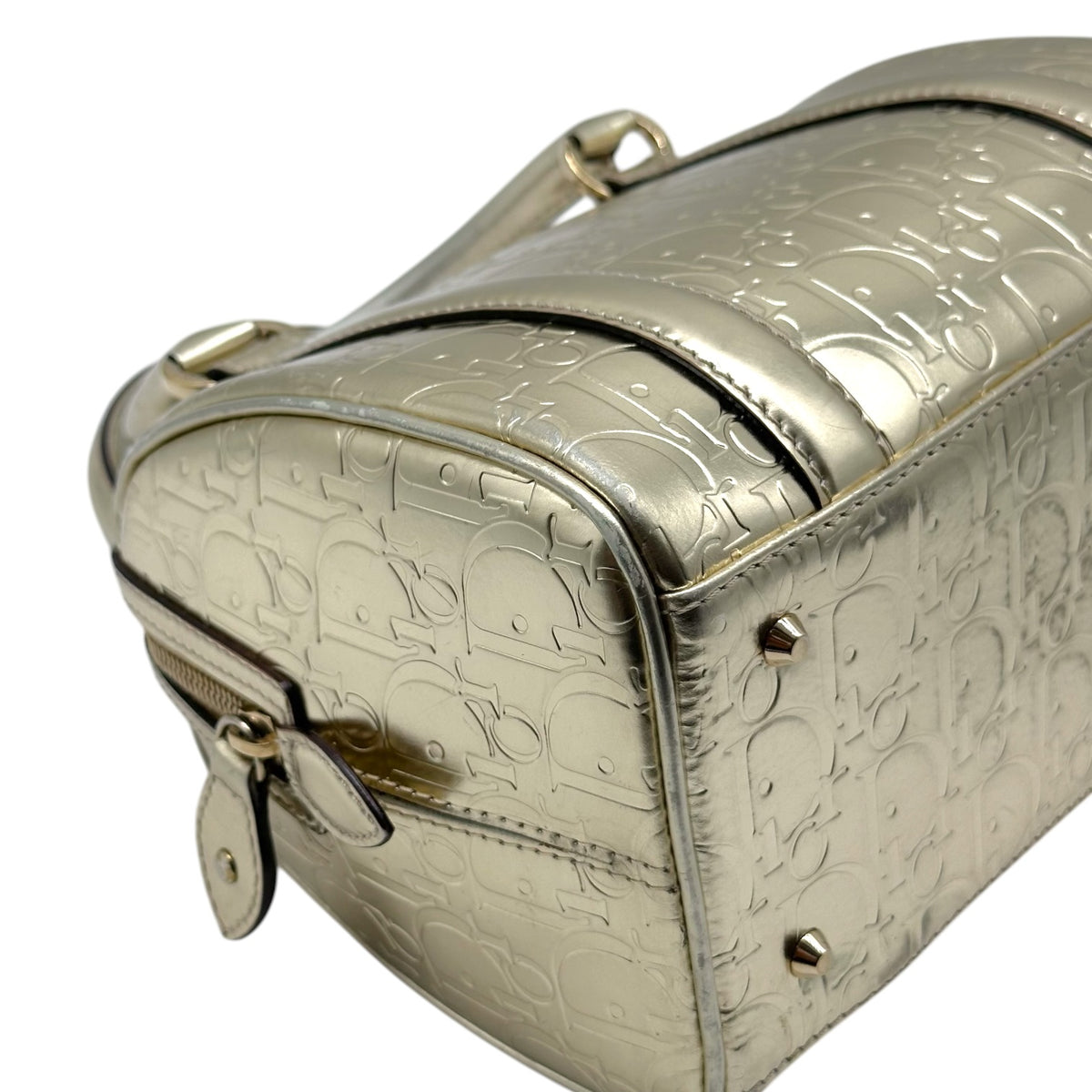 Christian Dior Gold Metallic Trotter Monogram Small Handbag