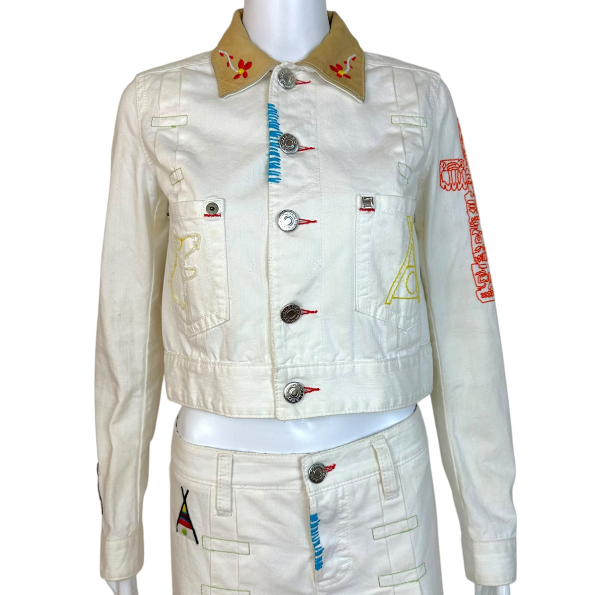 Dsquared2 White Denim Embroidered Crop Jacket