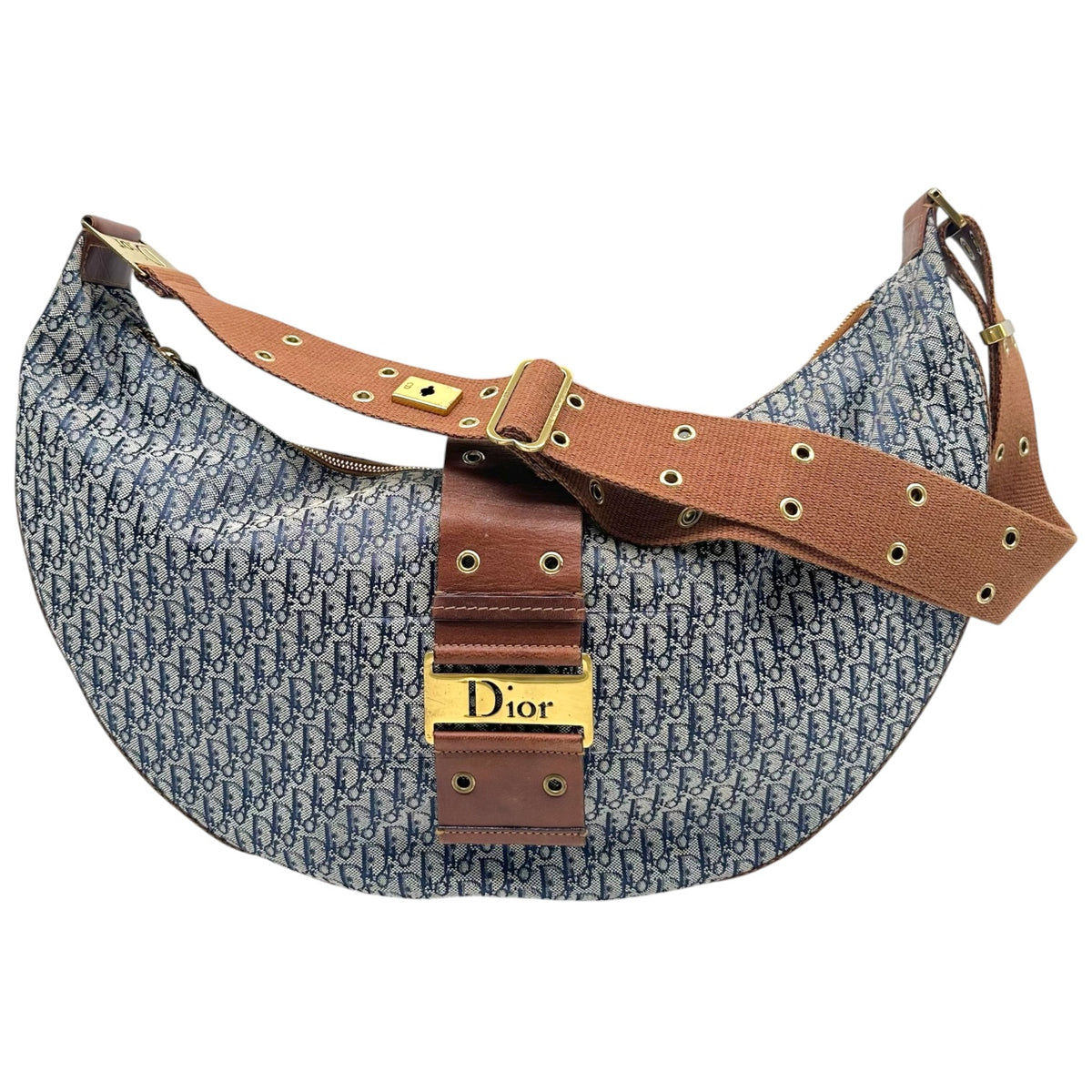 Christian Dior Crescent Hobo Bag Navy Brown Trotter Monogram