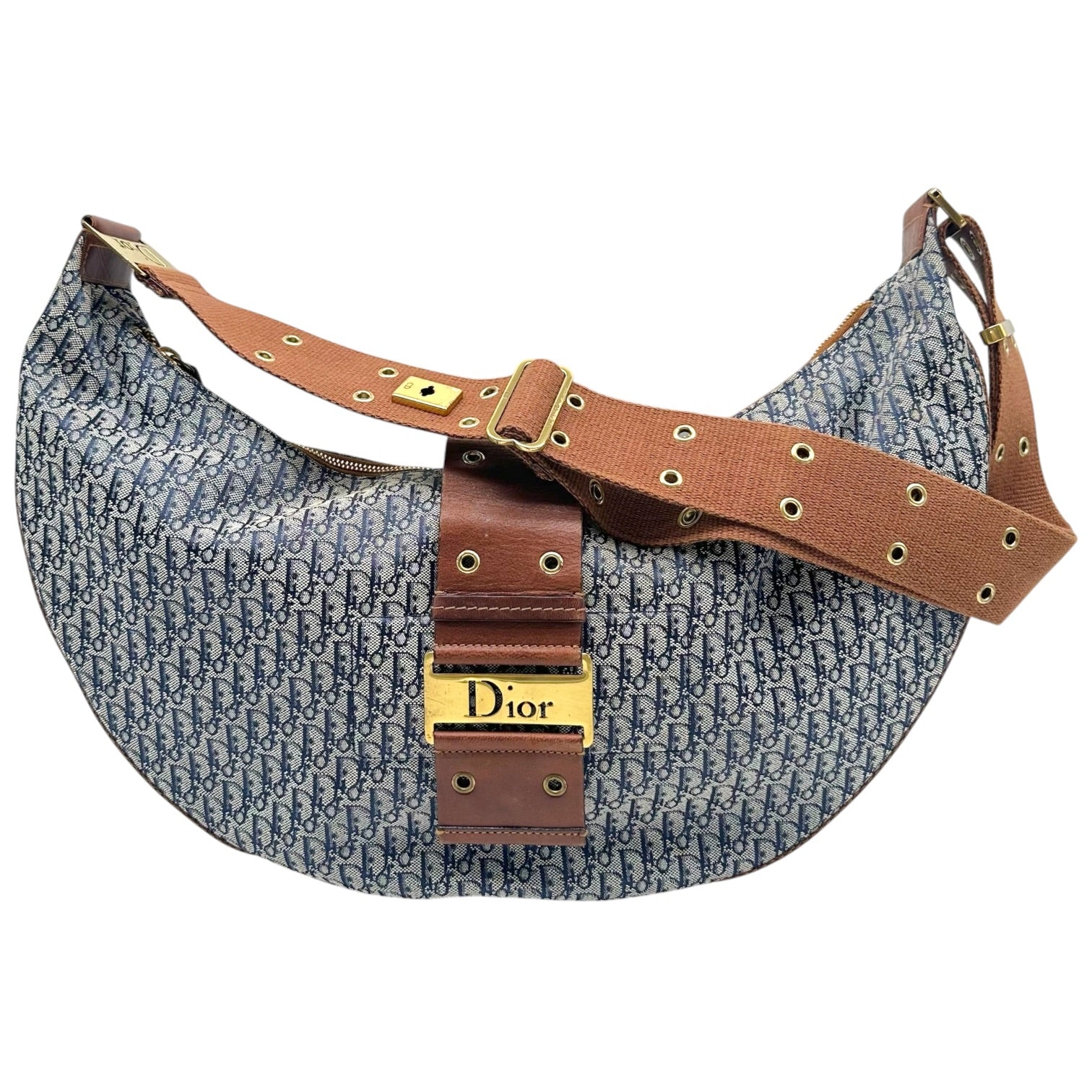 Christian Dior Crescent Hobo Bag Navy Brown Trotter Monogram