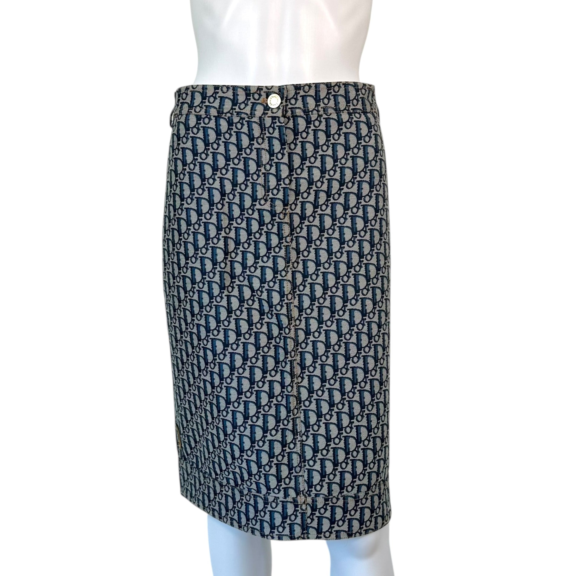 Christian Dior S/S 2005 Navy Blue Trotter Monogram Midi Skirt - Outfit Repeater