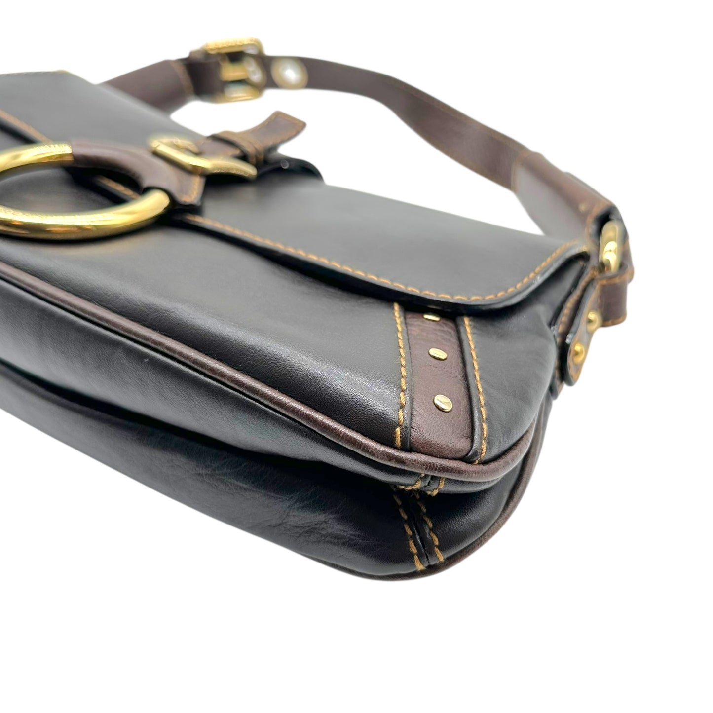 Dolce & Gabbana Brown Leather Shoulder Bag with Gold Hardware