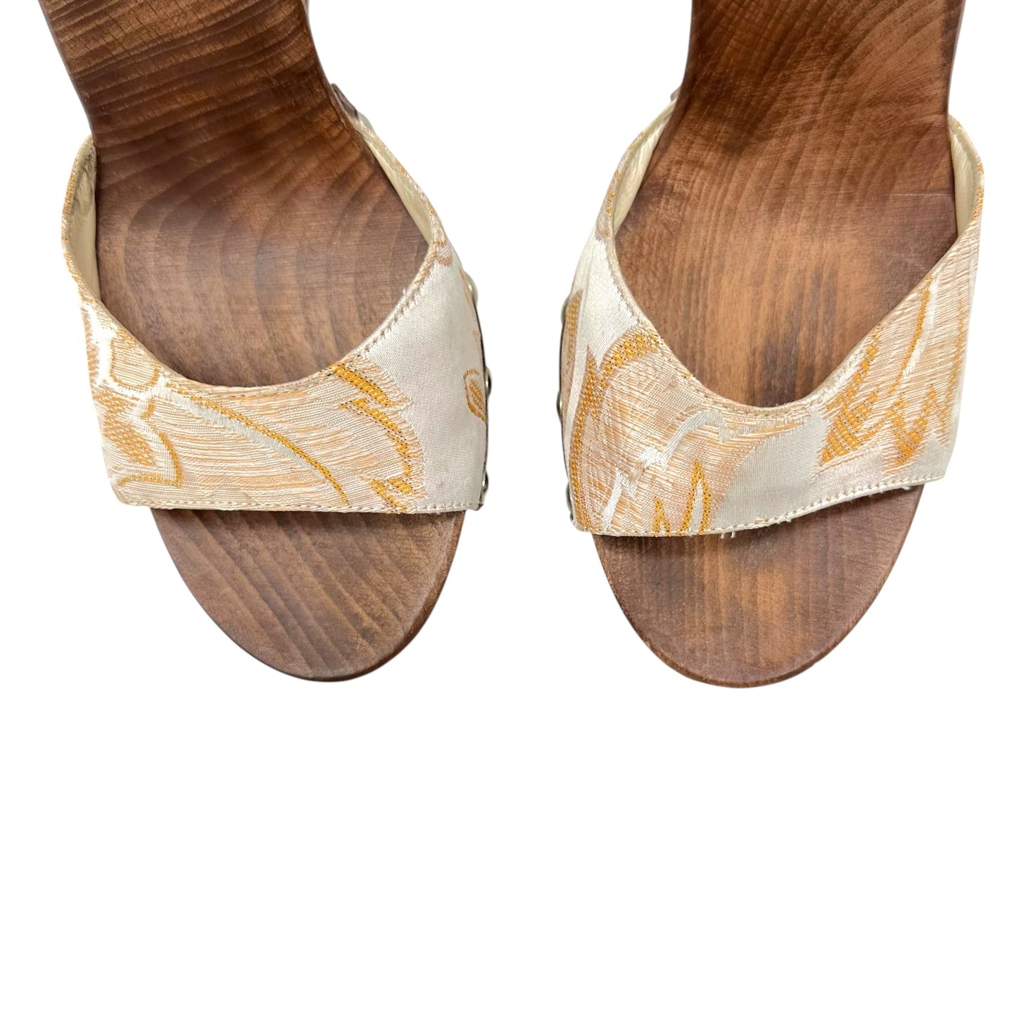 D&G Dolce & Gabbana Gold Damask & Wooden Wedge Sandals