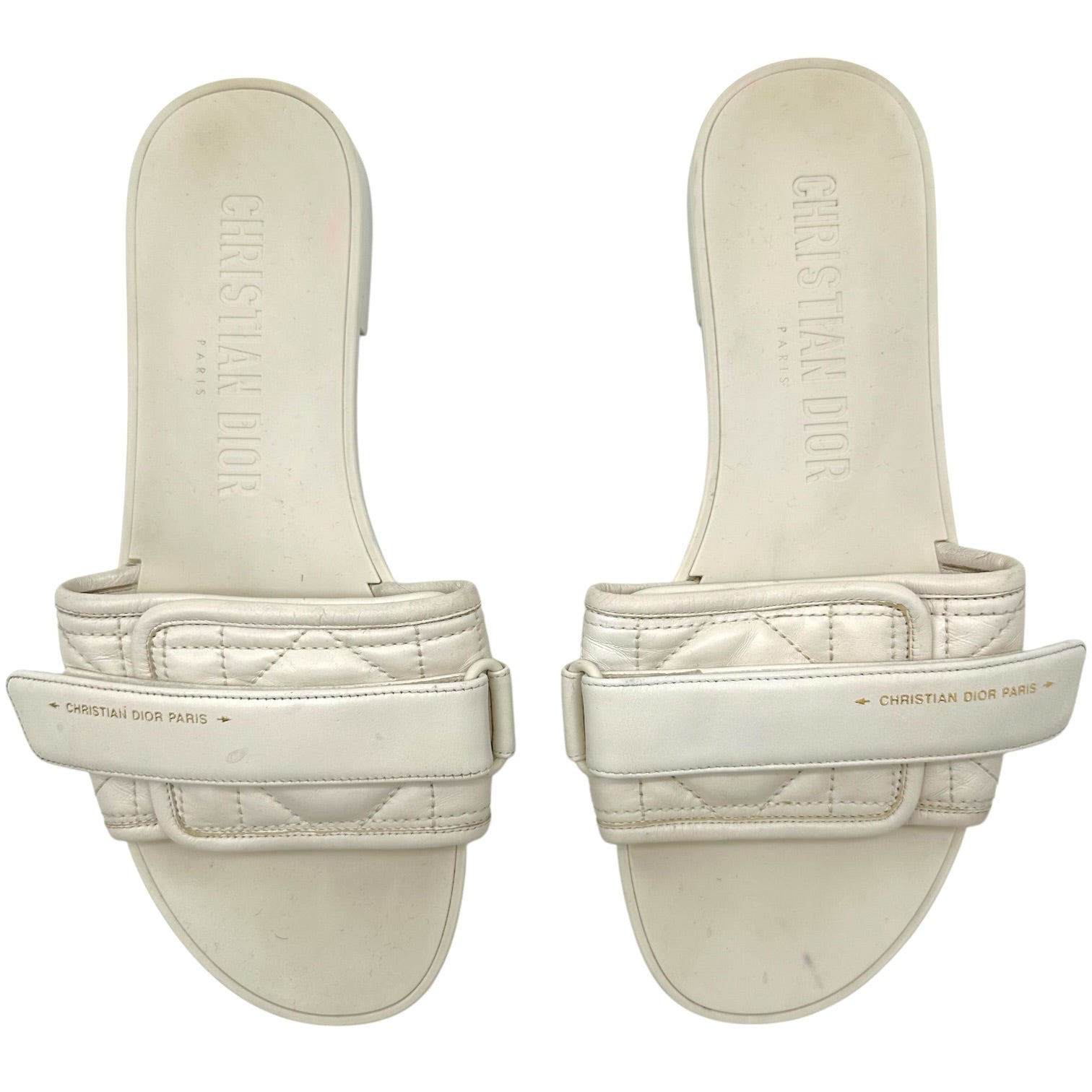 Christian Dior Ivory Cannage Leather Flat Slide Sandals