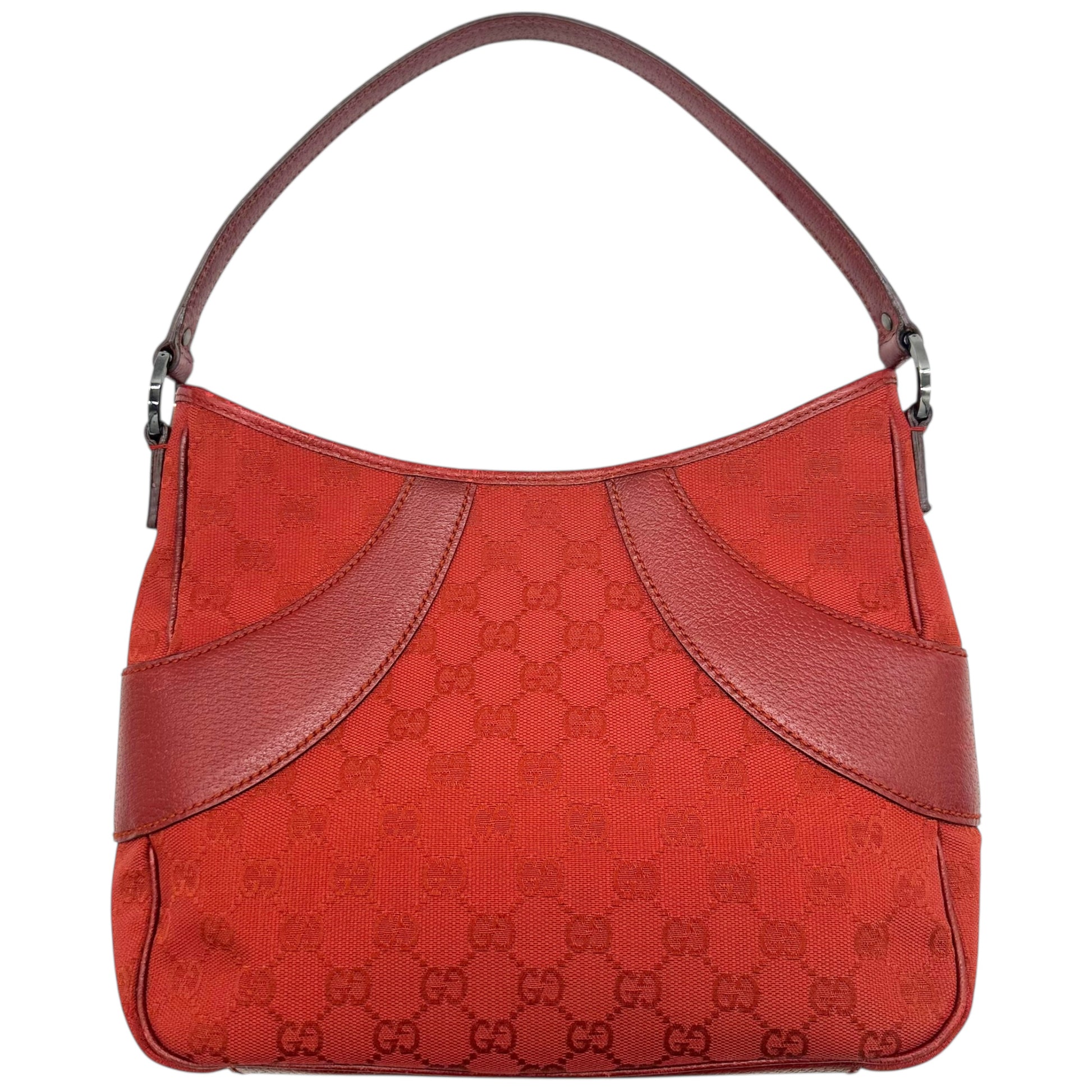 Gucci Red Monogram Leather Trim Shoulder Bag - Outfit Repeater