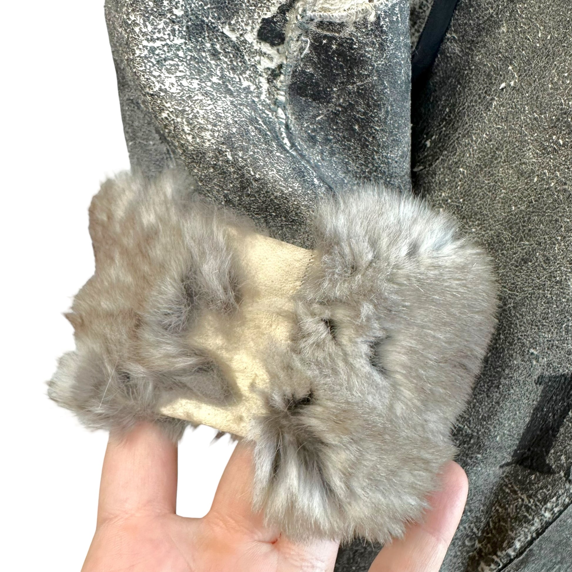 Dolce & Gabbana Gray Rabbit Fur Coat Distressed Print