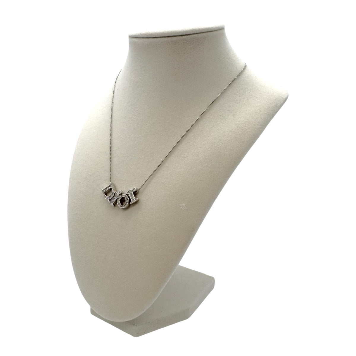 Christian Dior Silver Crystal Spell-Out Logo Necklace