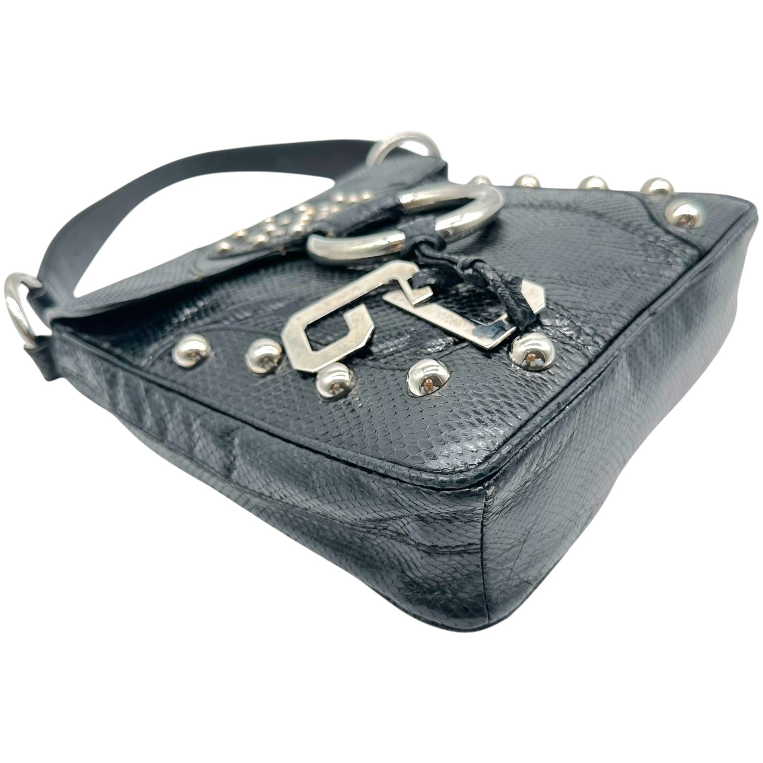Dolce & Gabbana Black Snakeskin Studded Top Handle Bag