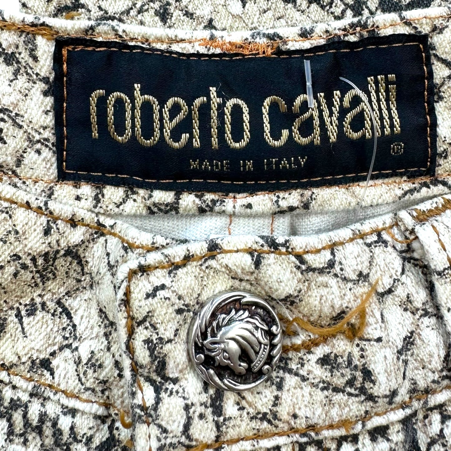 Roberto Cavalli 90's Ivory Python Print Jeans