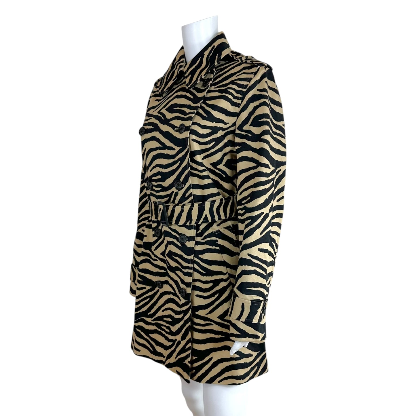 Lauren Ralph Lauren Zebra Print Trench Coat Beige Black