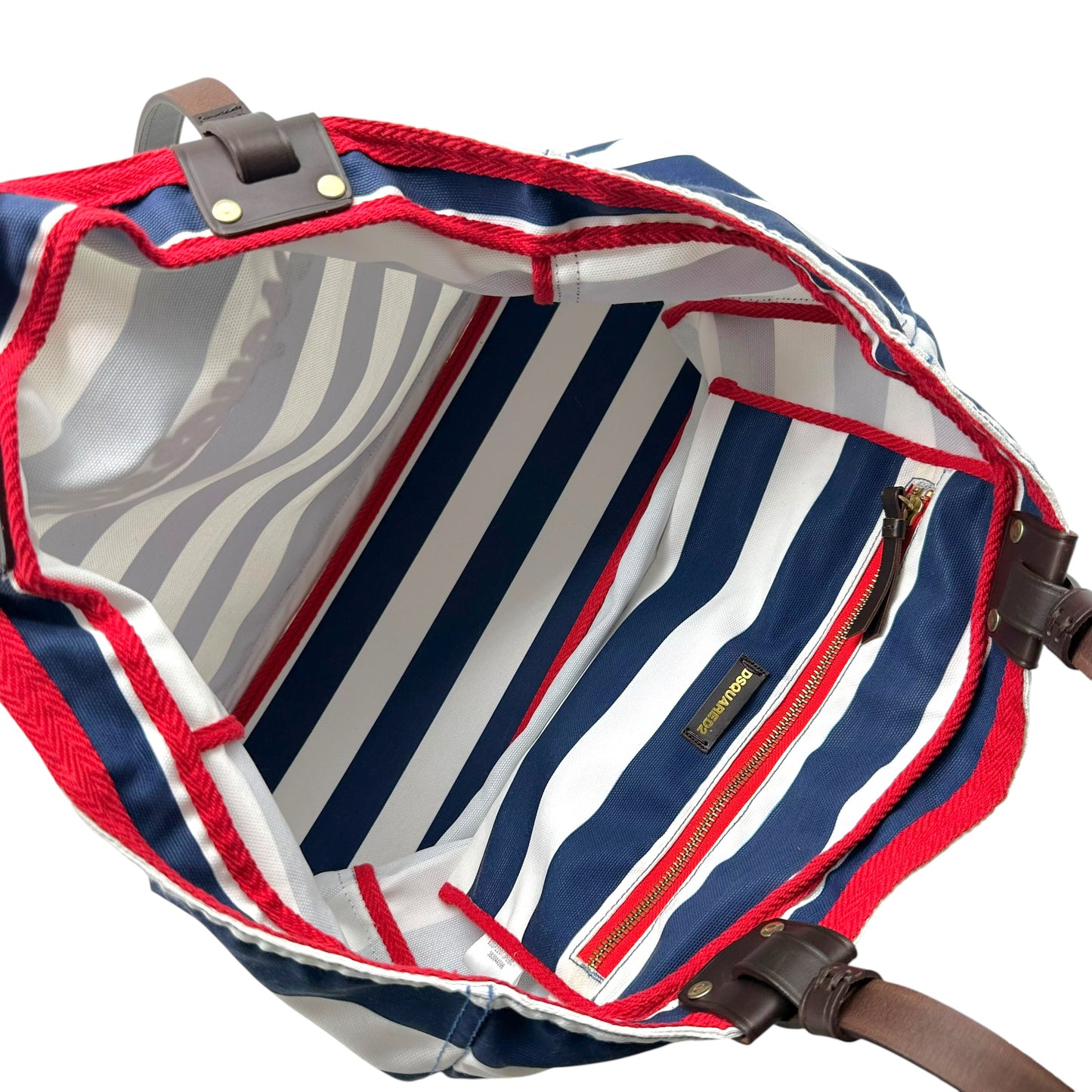 Dsquared2 Blue & White Striped Logo Beach Tote Bag