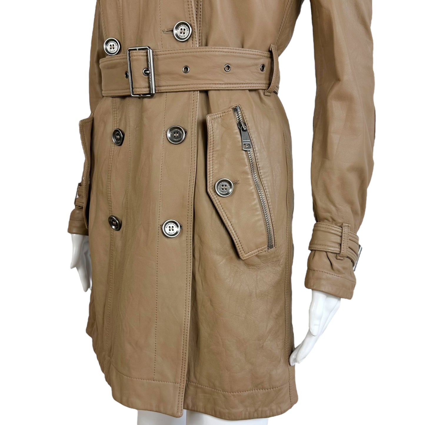 Burberry Tan Leather & Shearling Trench Coat