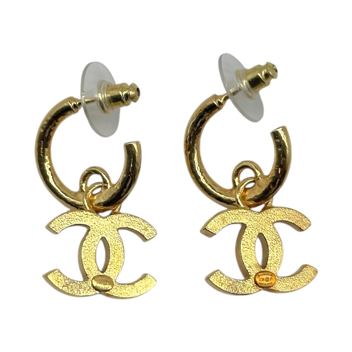 Chanel Spring 2024 Gold & Denim CC Logo Dangly Hoop Earrings