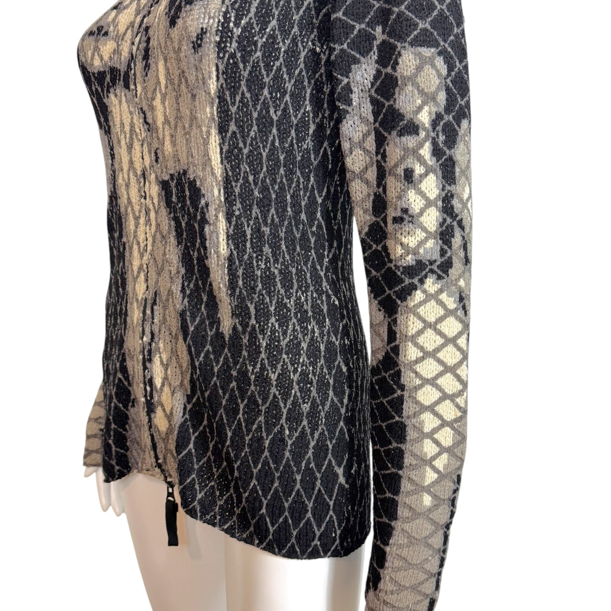 Jean Paul Gaultier Black & Gray Figures Knit Zip-Up Cardigan