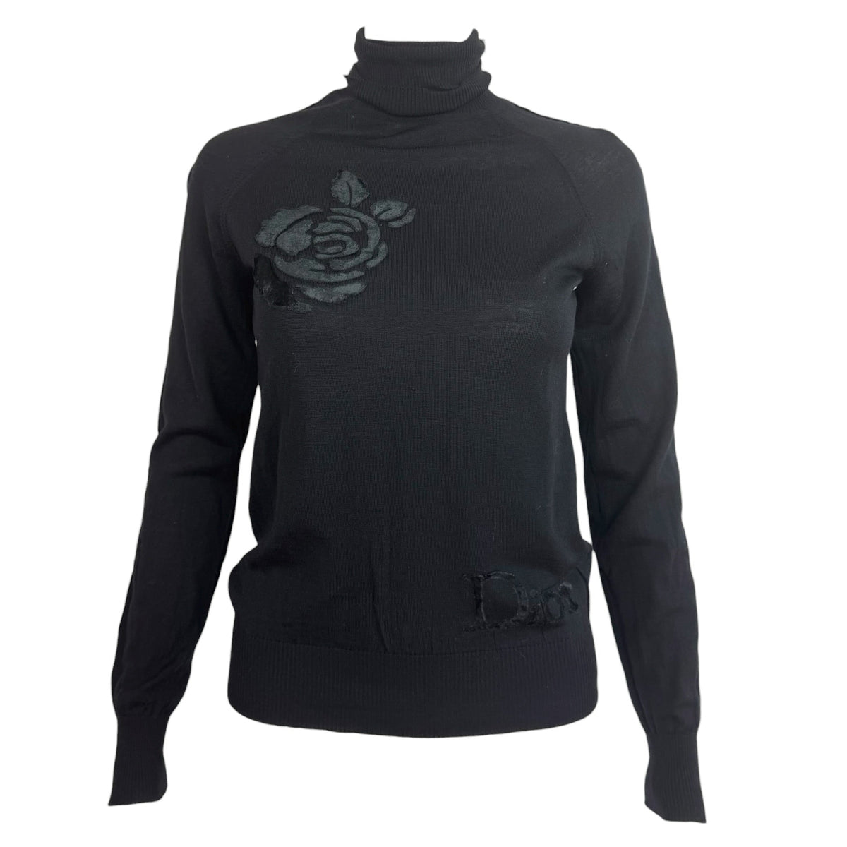 Christian Dior Black Cashmere Velvet Turtleneck Sweater