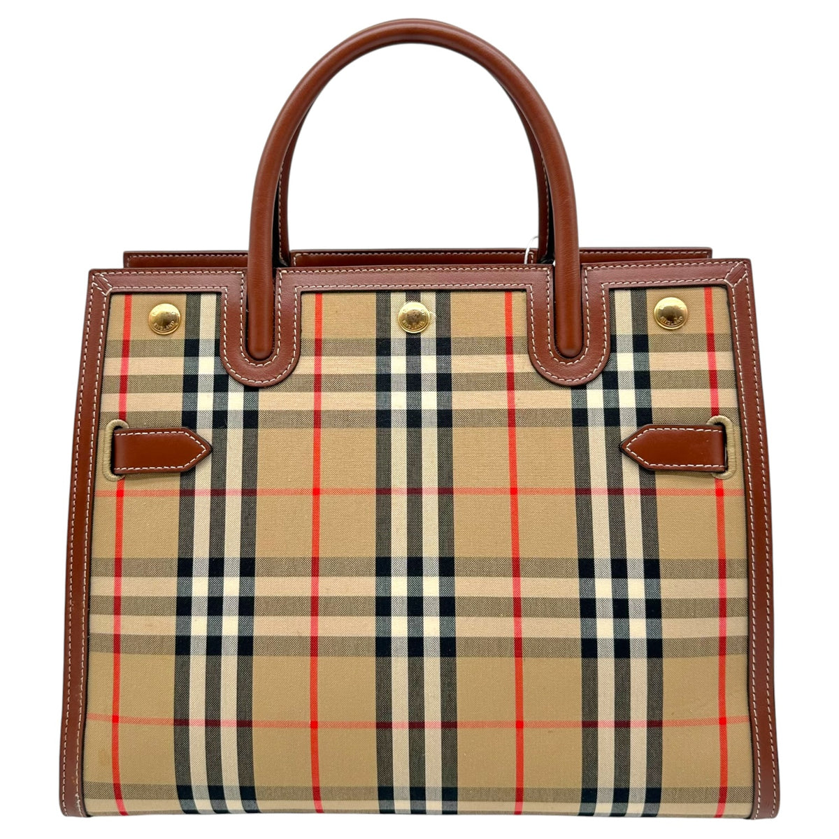Burberry Brown Leather Nova Check Plaid Tote Handbag