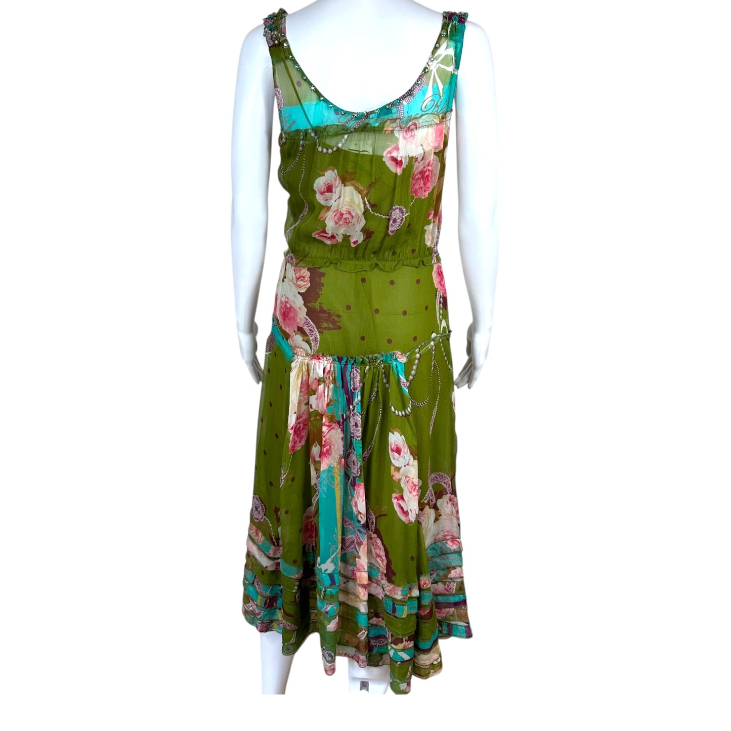 Blumarine Green Floral Silk Midi Dress NEW
