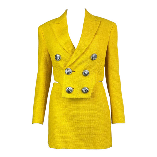 Dsquared2 S/S 2023 Yellow Tweed Cropped Blazer & Mini Skirt Set