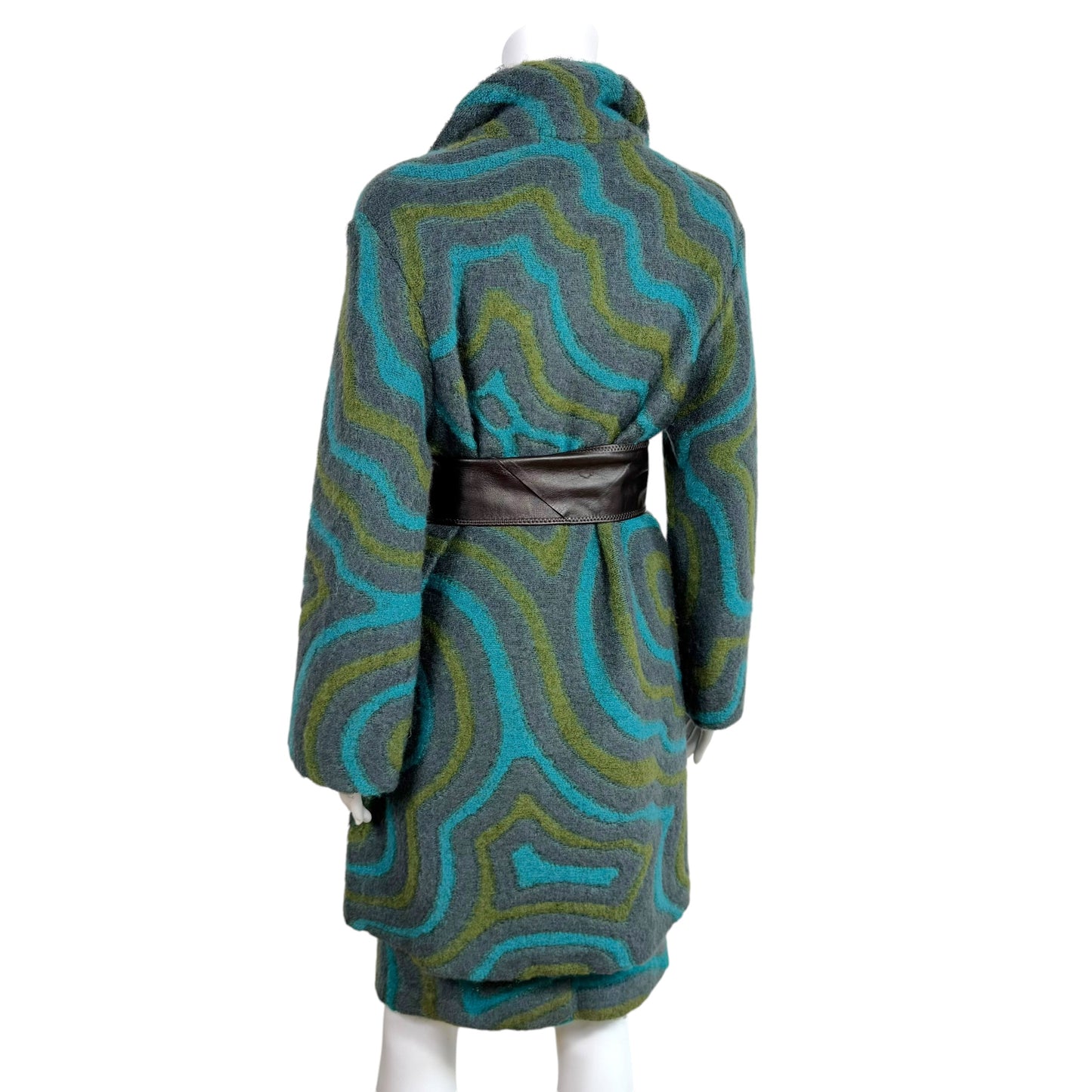 Missoni Blue & Green Mohair & Leather Coat & Midi Skirt Set