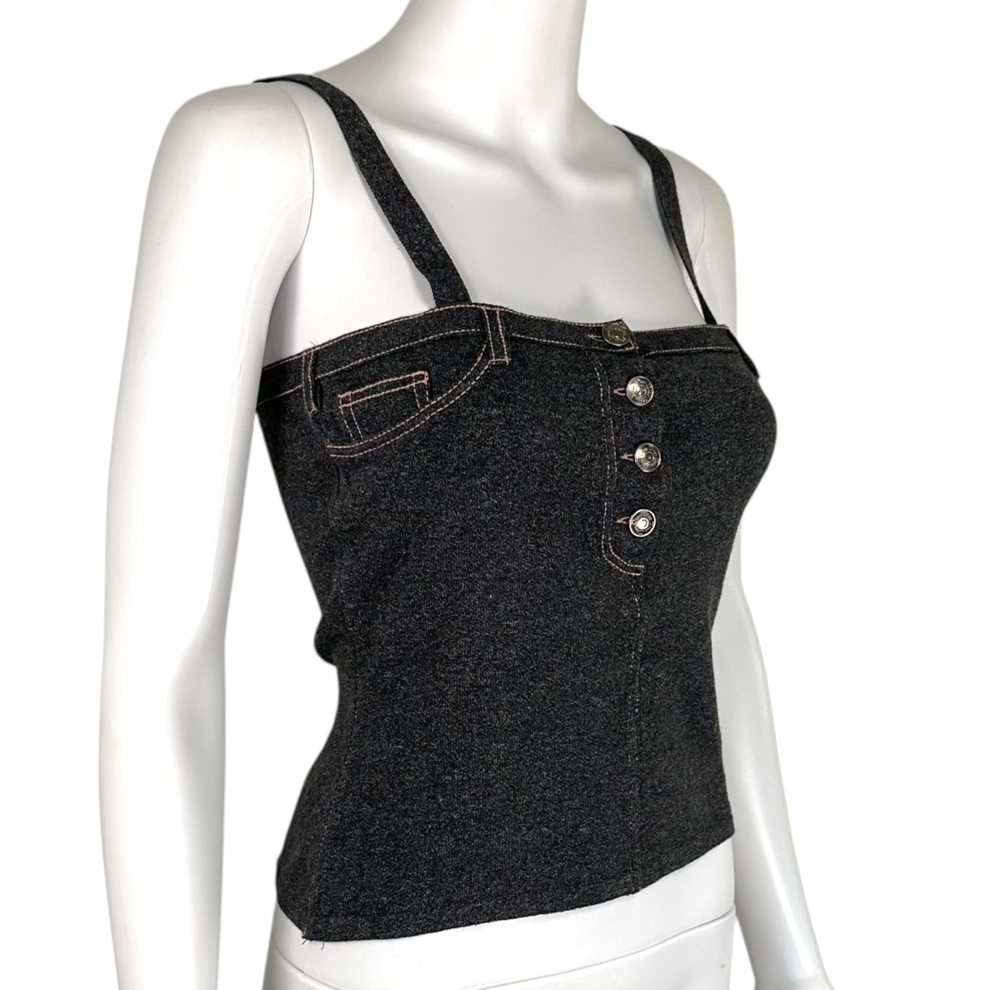Christian Dior S/S 2003 Pink & Gray 'Denim' Knit Cropped Cami
