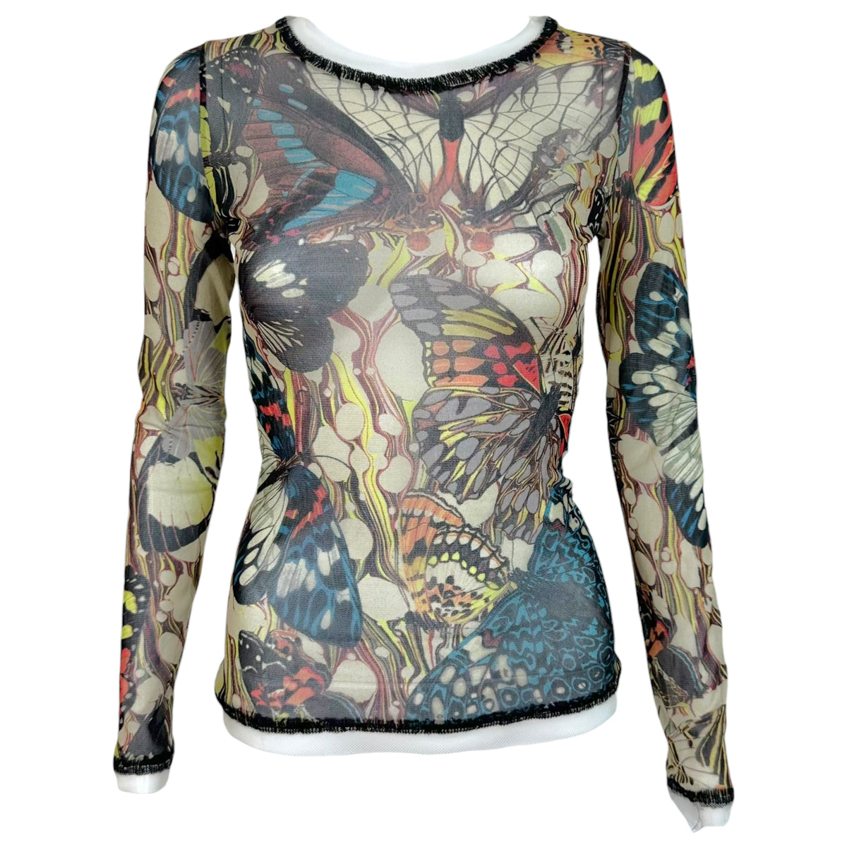 Jean Paul Gaultier Longsleeve Mesh Top Multicolor Butterfly Print