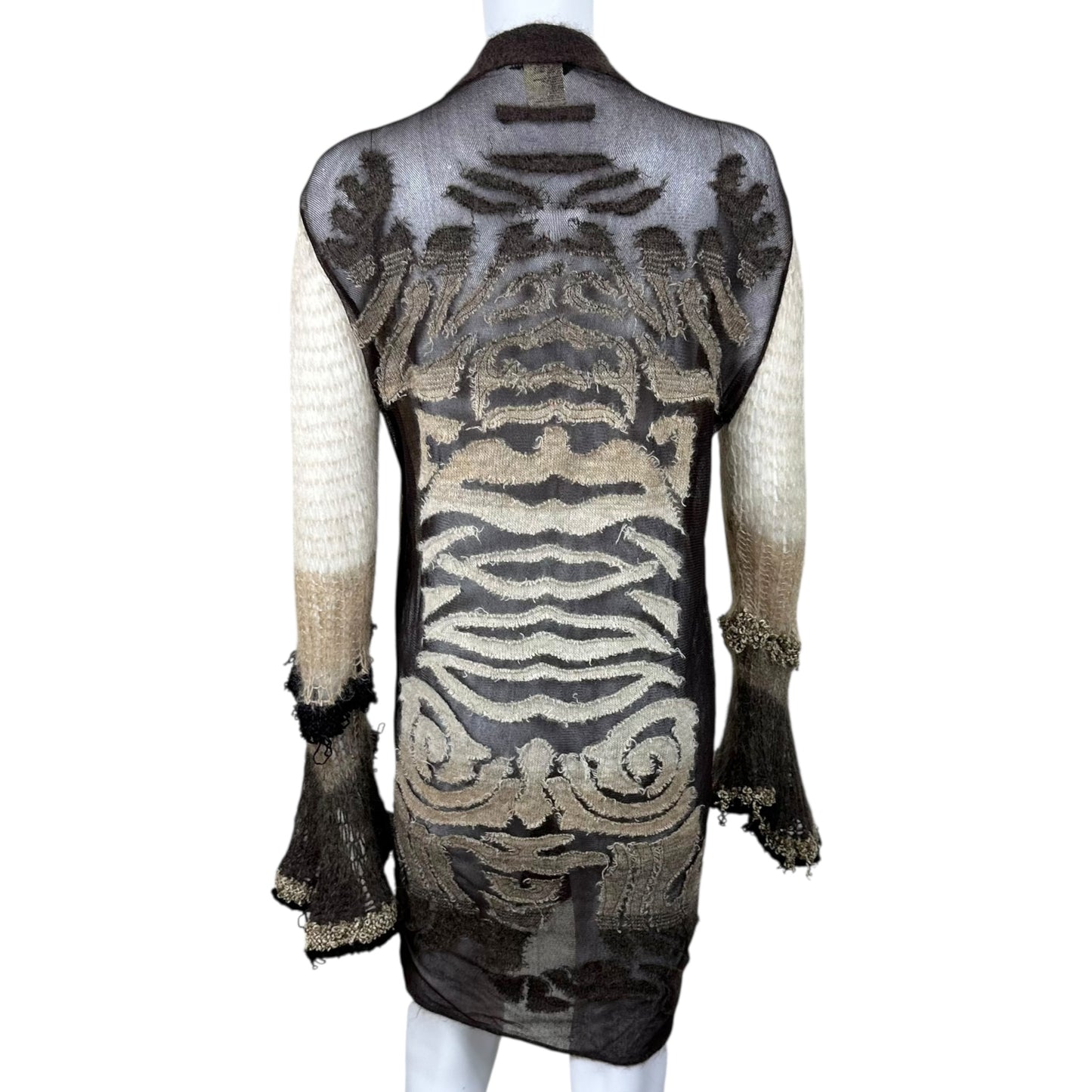 Jean Paul Gaultier Brown Patterned Open Knit Mohair Cardigan
