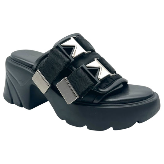 Bottega Veneta Black Silver Platform Heeled Slide Sandals