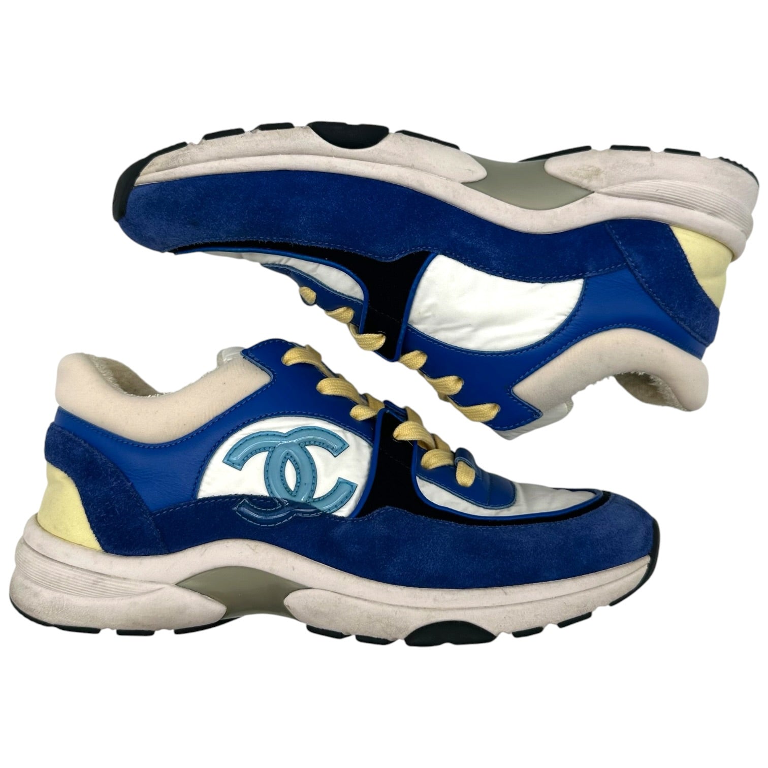 Chanel Cobalt Blue Butter Yellow Logo Sneakers