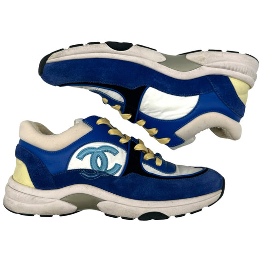 Chanel Cobalt Blue Butter Yellow Logo Sneakers