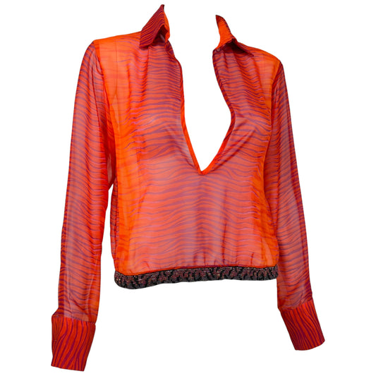 Roberto Cavalli Sheer Blouse Pink Orange Zebra Print