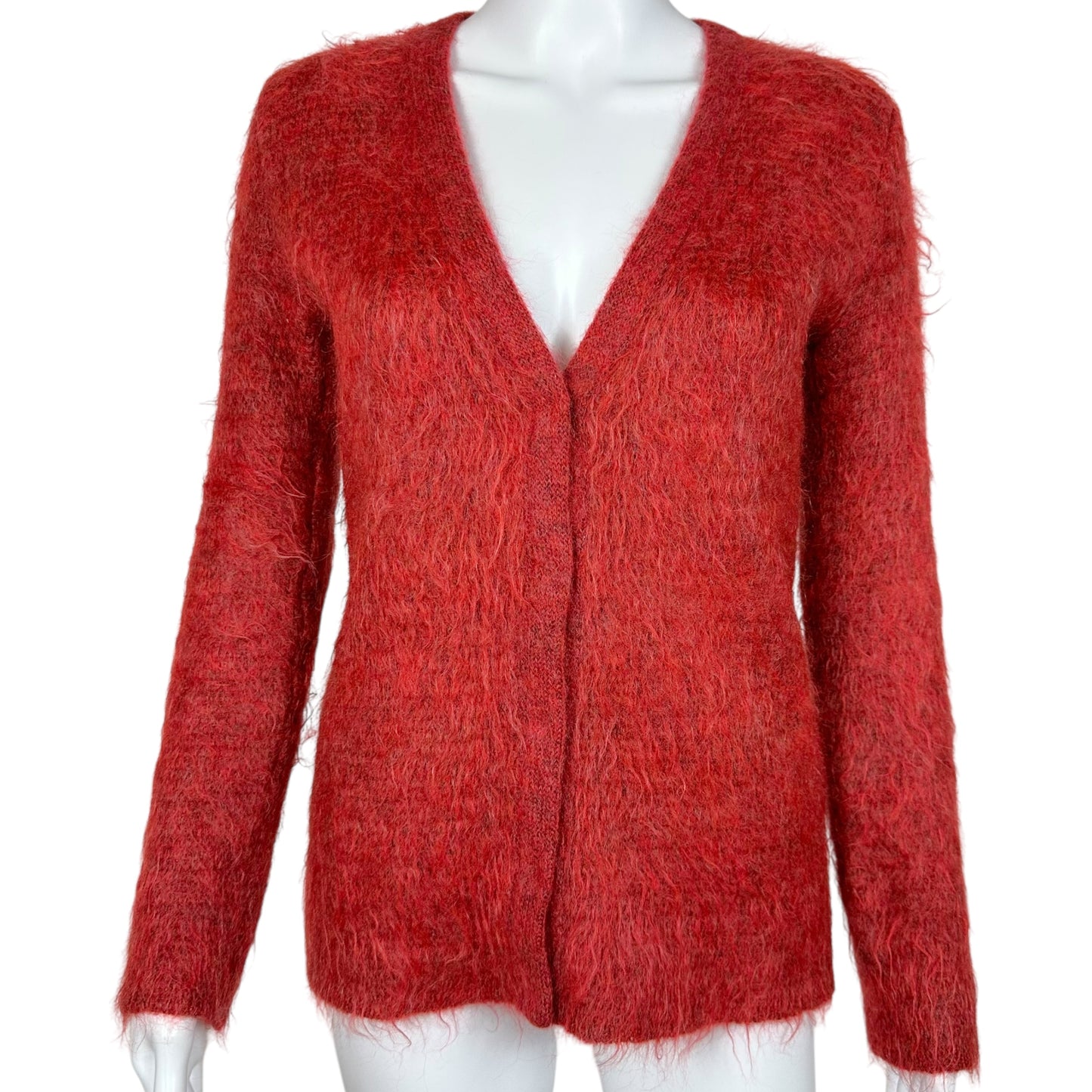 Balenciaga Red Mohair Cardigan Sweater