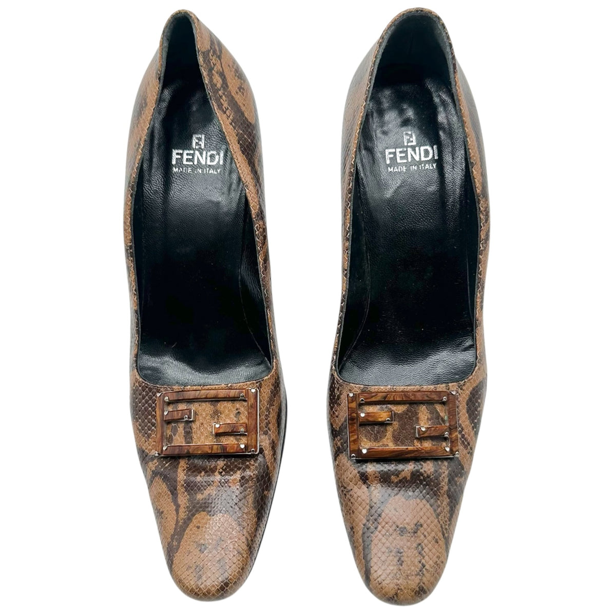 Fendi Brown Snakeskin FF Logo Toe Pumps