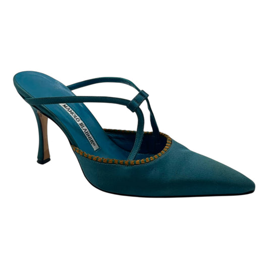 Manolo Blahink Teal Bow Mule Heels