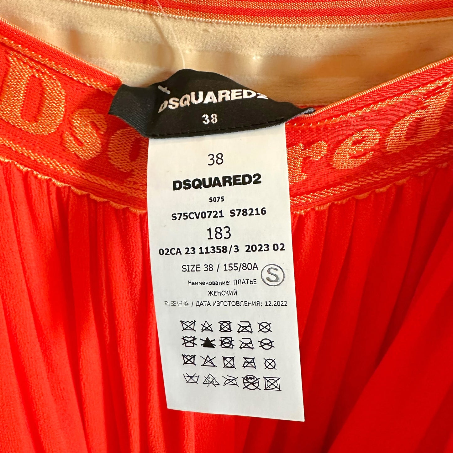 Dsquared2 Orange Tiered Mini Dress Spaghetti Straps