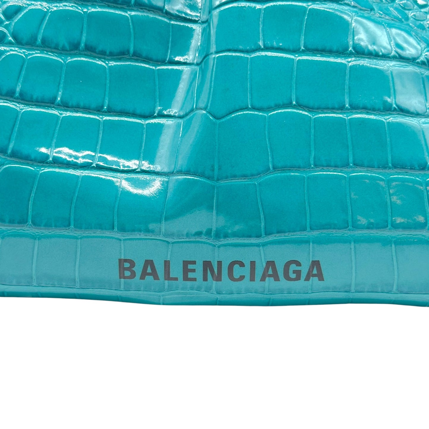 Balenciaga Turquoise Blue Croc Embossed Kisslock Shoulder Bag