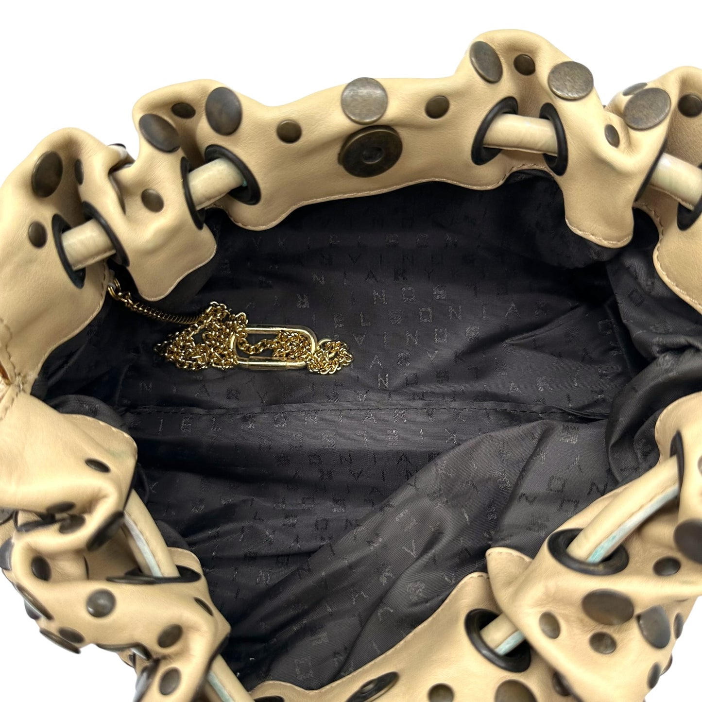 Sonia Rykiel Beige Leather Studded Domino Bag