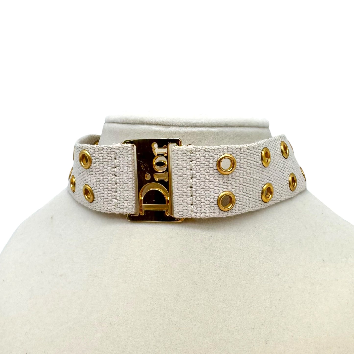 Christian Dior Canvas Logo Choker Ivory Gold Rivet Studs