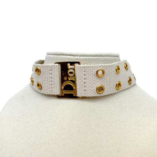 Christian Dior Canvas Logo Choker Ivory Gold Rivet Studs