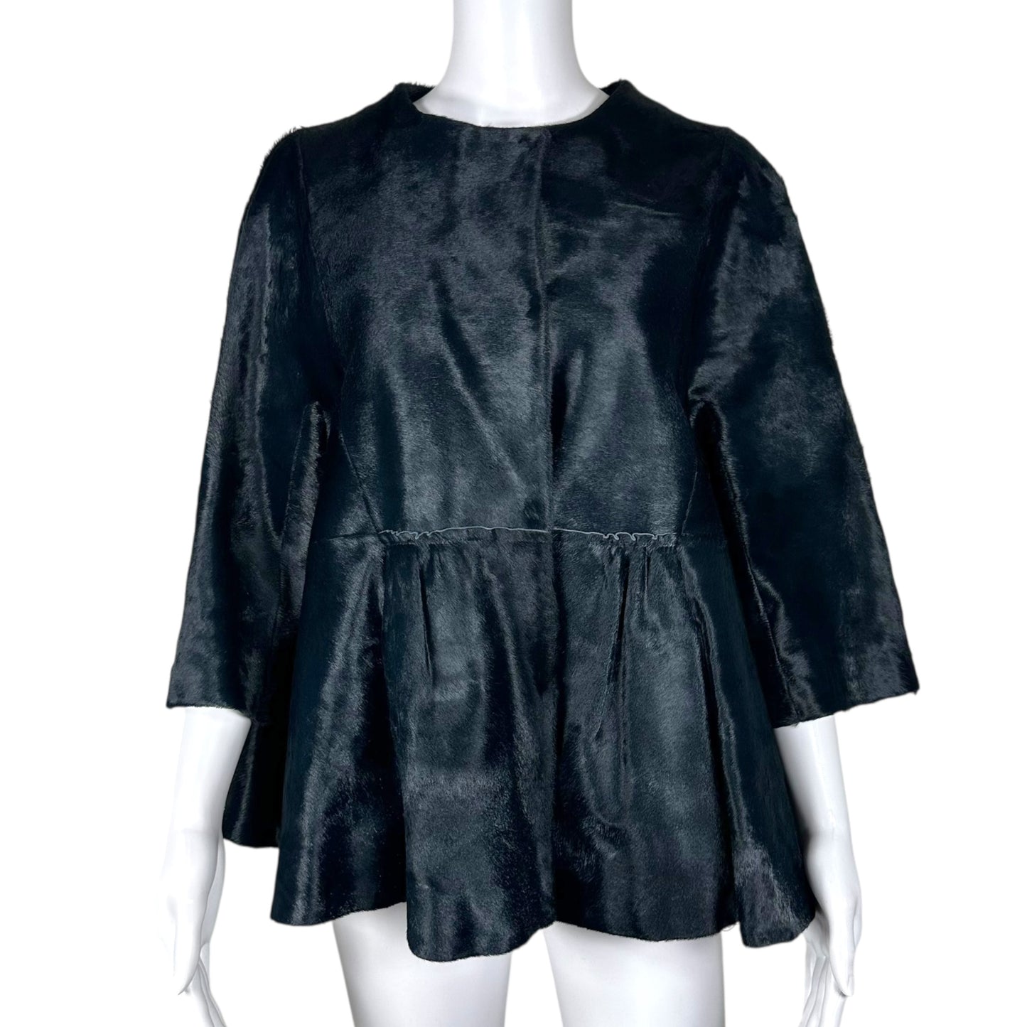 Marni Black Ponyhair 3/4 Sleeve Coat