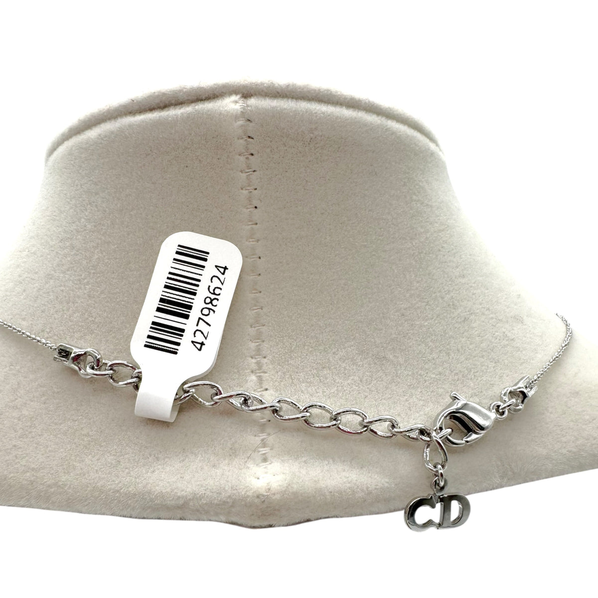 Christian Dior Silver Rhinestone Spell-Out Charm Necklace