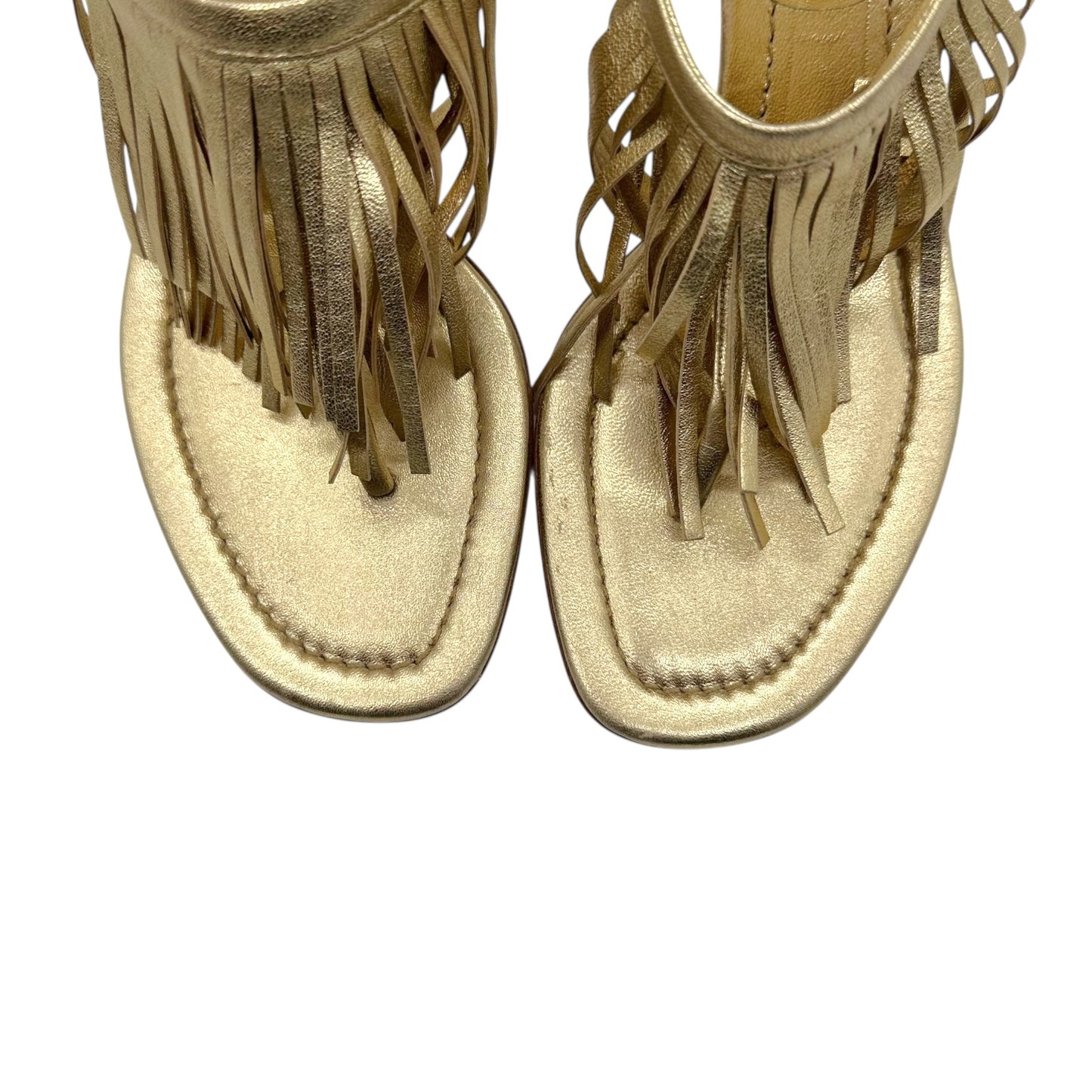 Prada Gold Fringe Kitten Heel Thong Sandals