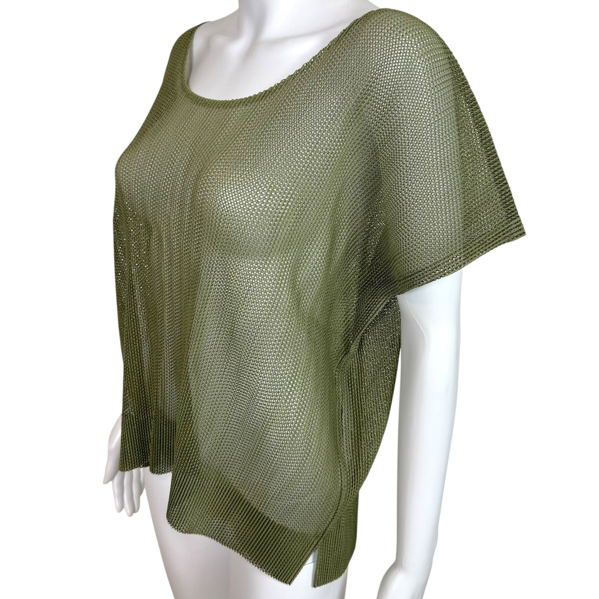 Issey Miyake Pleats Please Khaki Green Boxy-Cut Top