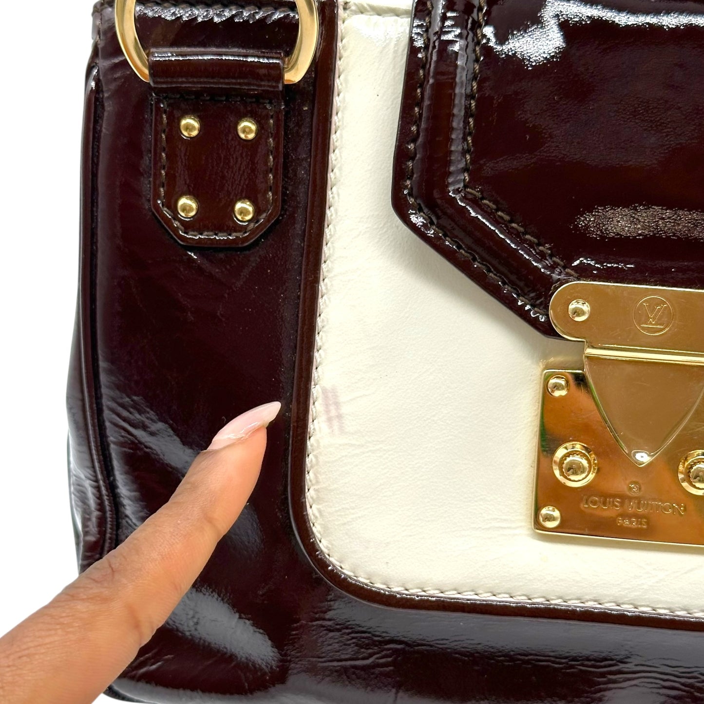 Louis Vuitton Burgundy & Ivory Patent Leather Bicolor Cruise Sac Bag