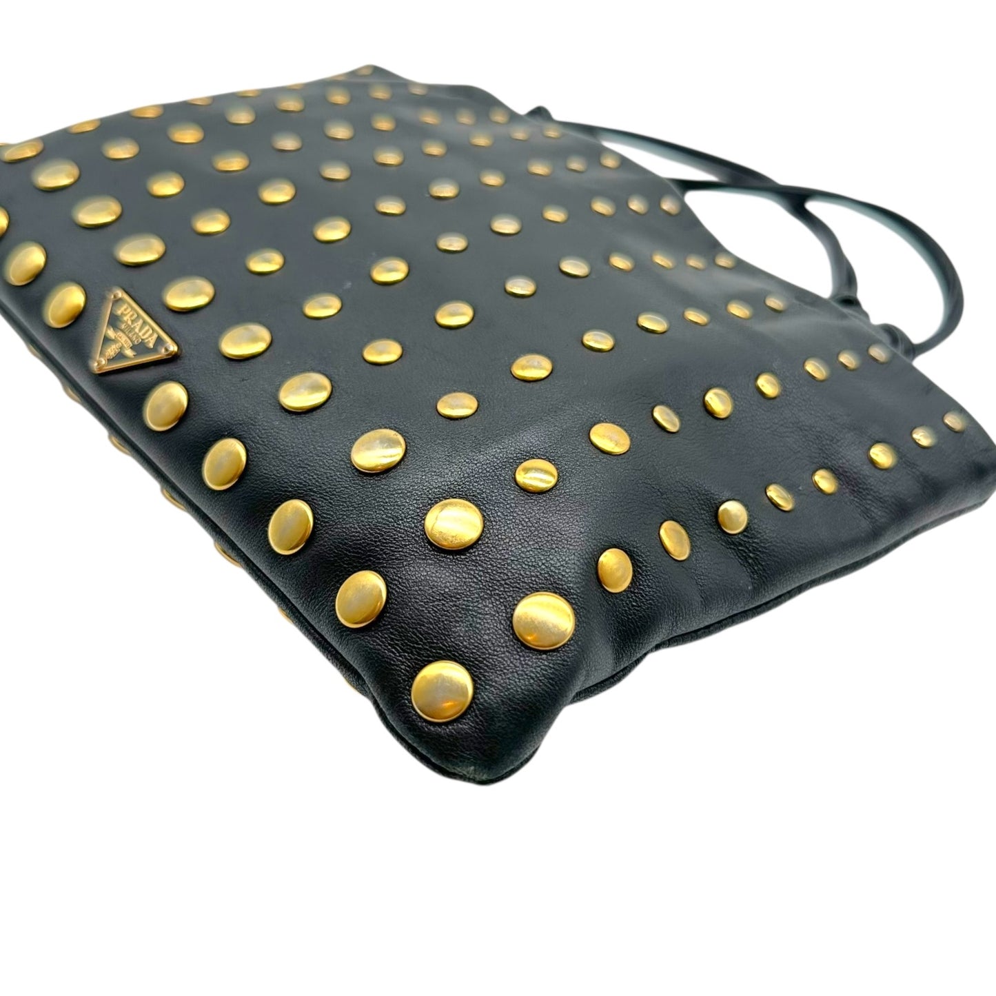 Prada Black Leather Gold Studded Mini Bag